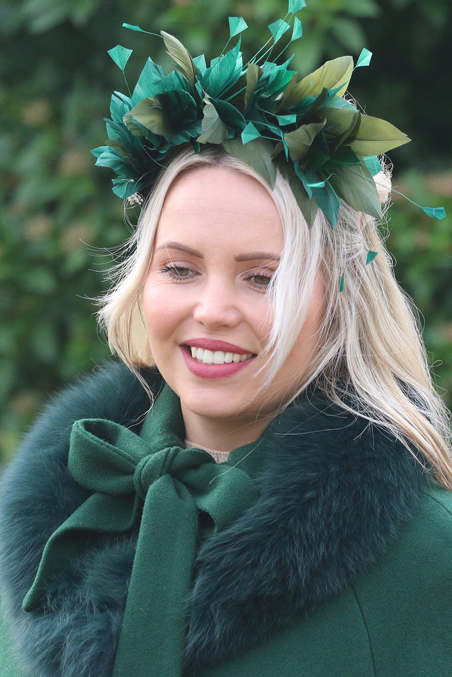 Game feather in Bottle Green fascinator with Diamante detailing