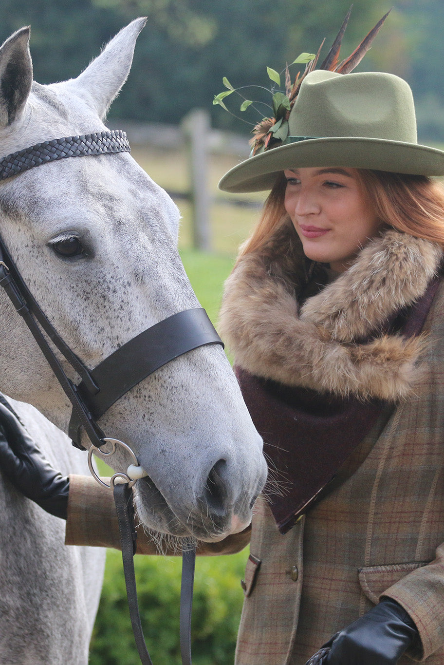 Handmade reworked Fur edged Cowl neckpiece in Mulberry Tweed