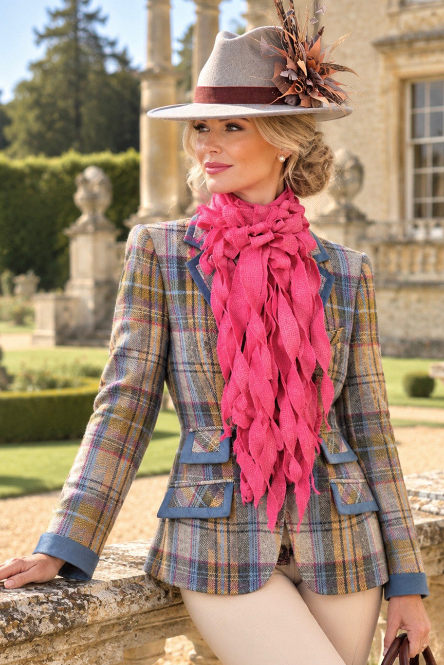 Handmade Jabot neckpiece in blush pink Tweed