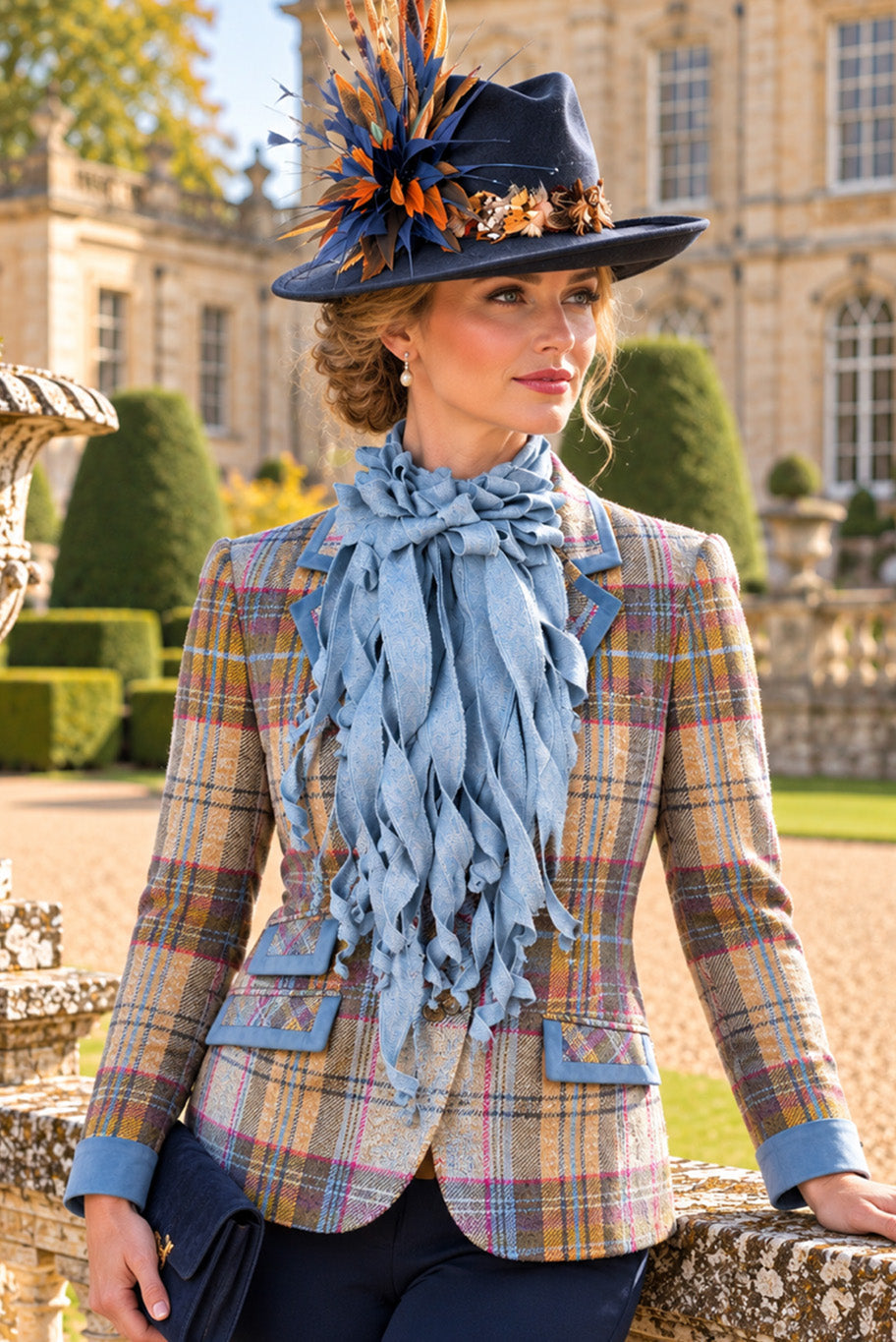 Handmade Jabot neckpiece in Pale Blue