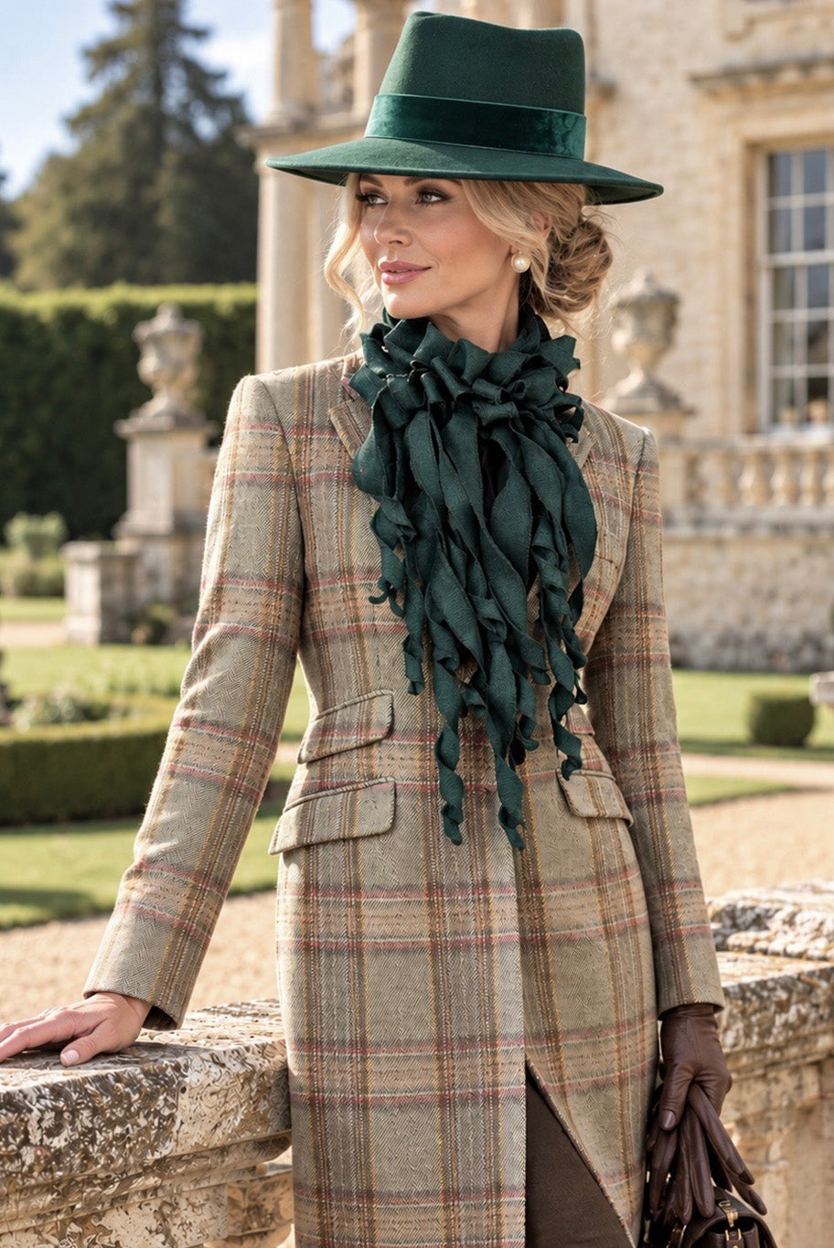 Handmade Jabot neckpiece in Racing Green