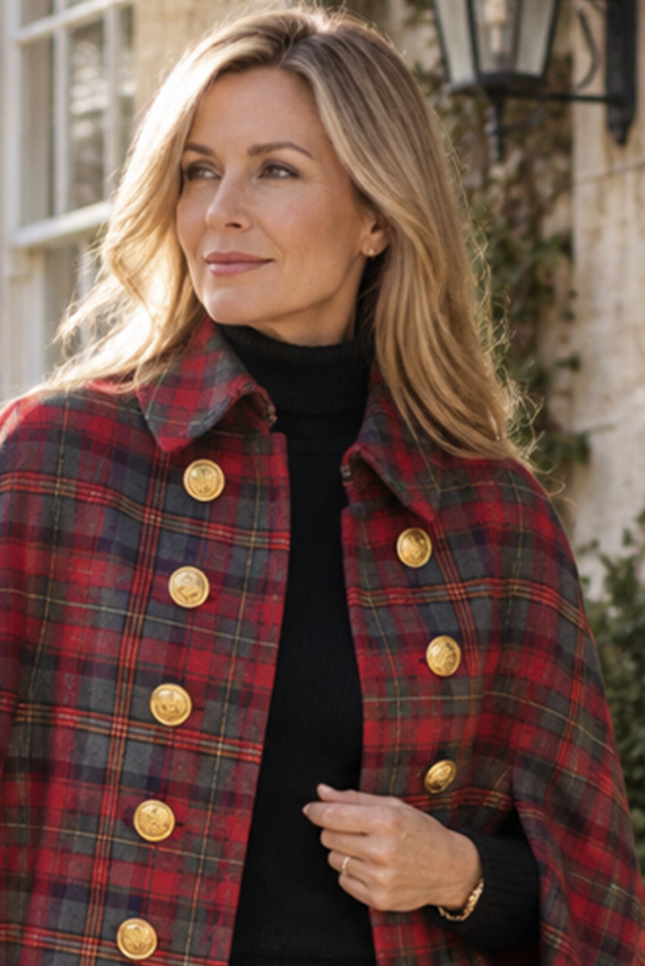 Reloved Mullberry checkered tweed wool swing style cape