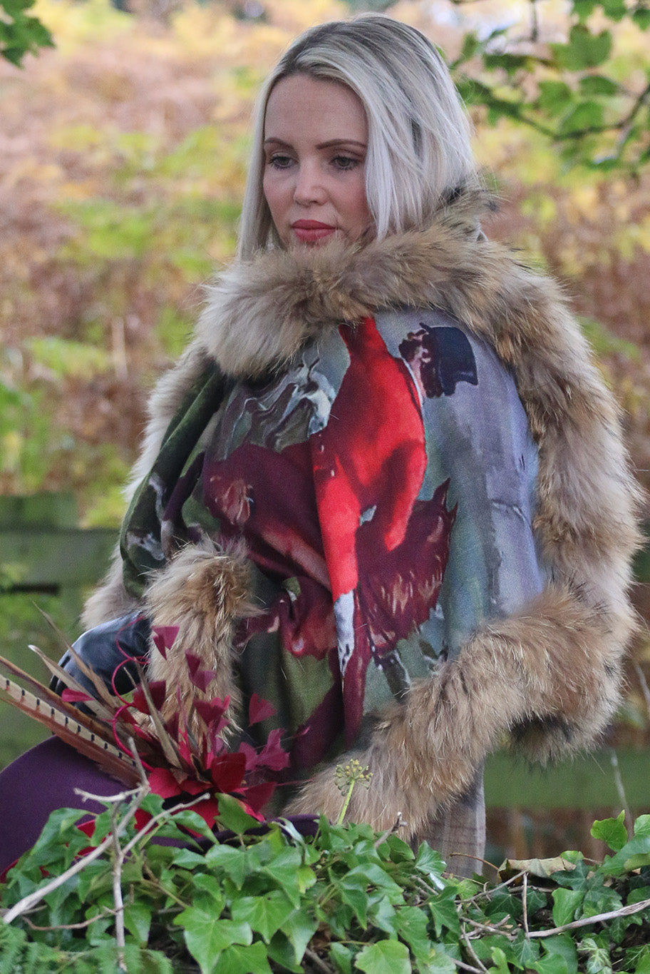 Double sided cashmere and vintage fur wrap