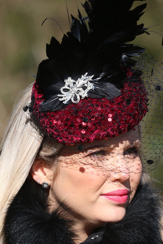 Sequin Fascinator with Game Feather display