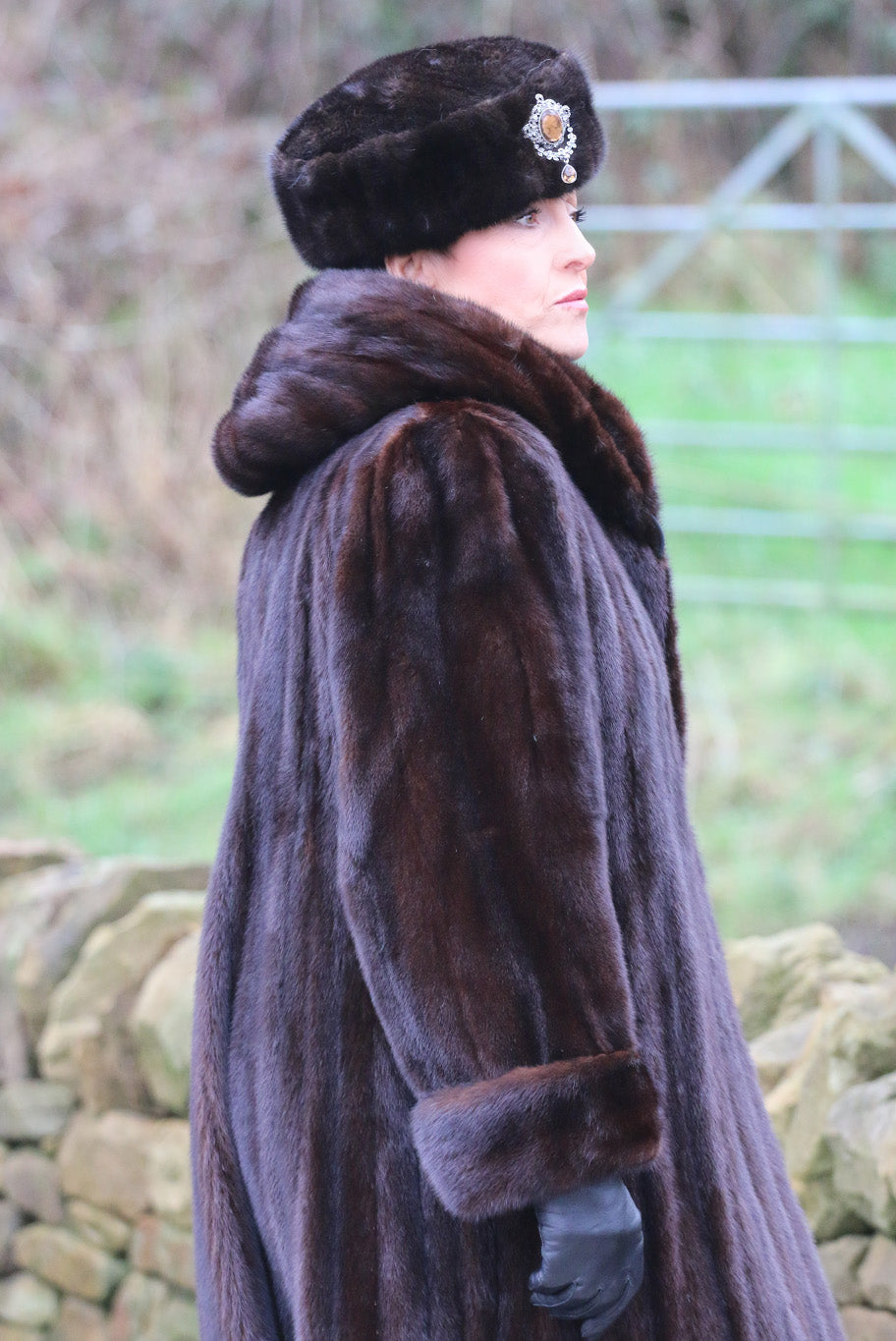Hooded vintage female mink coat