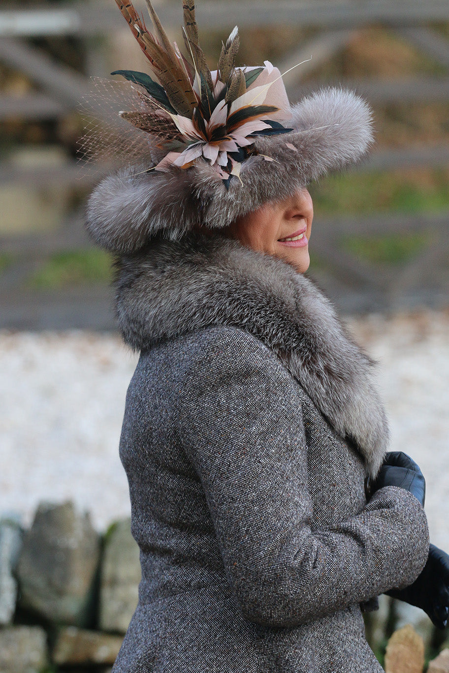 Vintage Silver Fox Fur brimmed wool hat