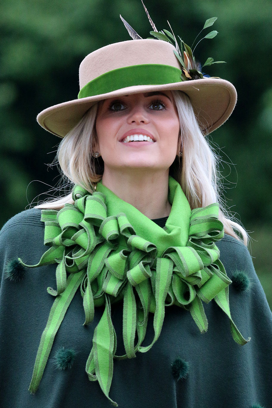Fedora Wool Hat with Game Feather detail in camel