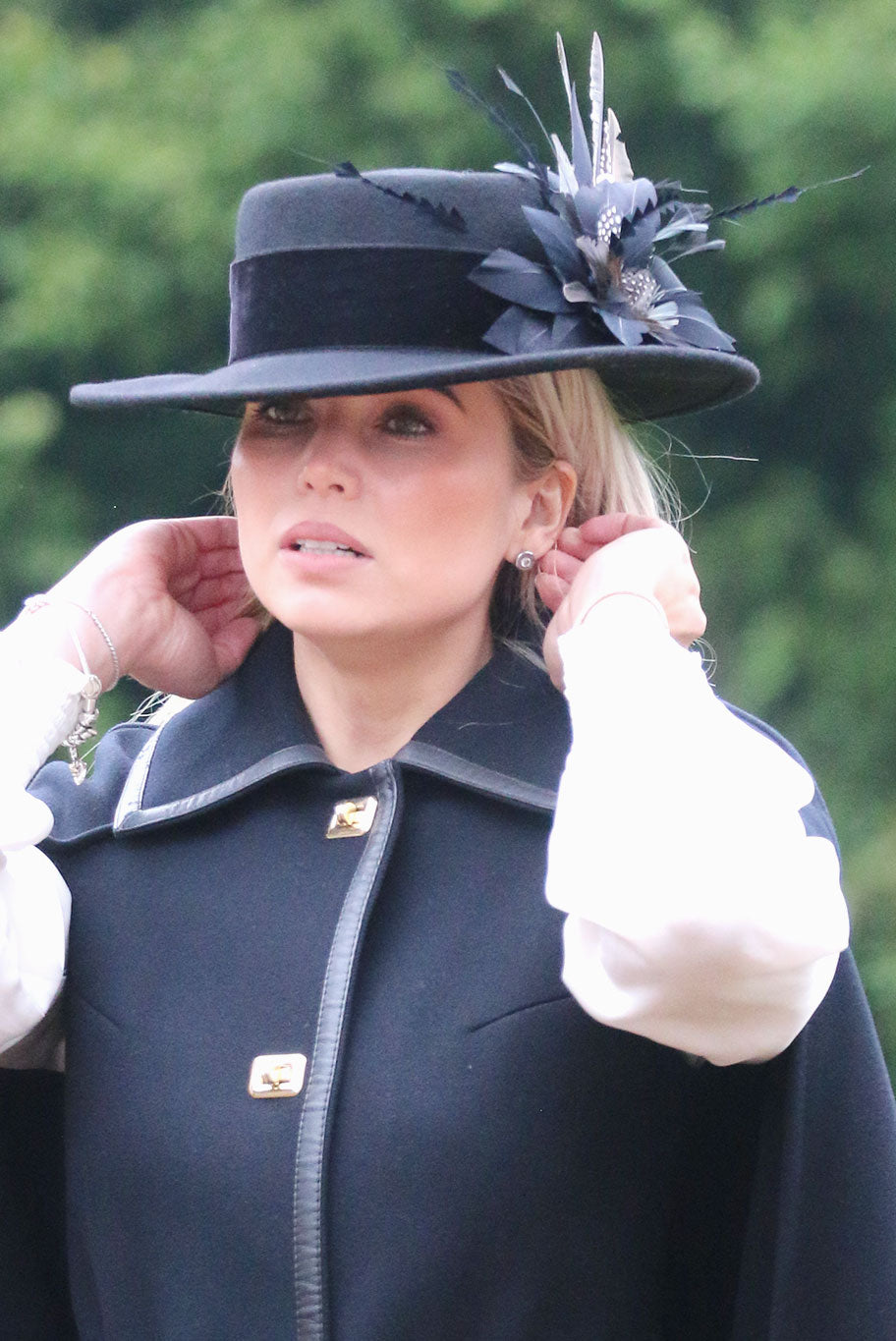 Bolero Style Fedora Wool Hat with Game Feather detail in black