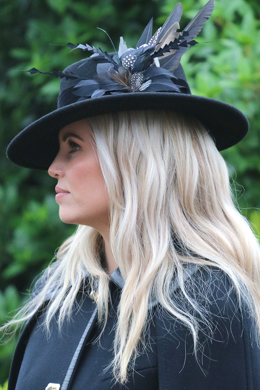 Bolero Style Fedora Wool Hat with Game Feather detail in black