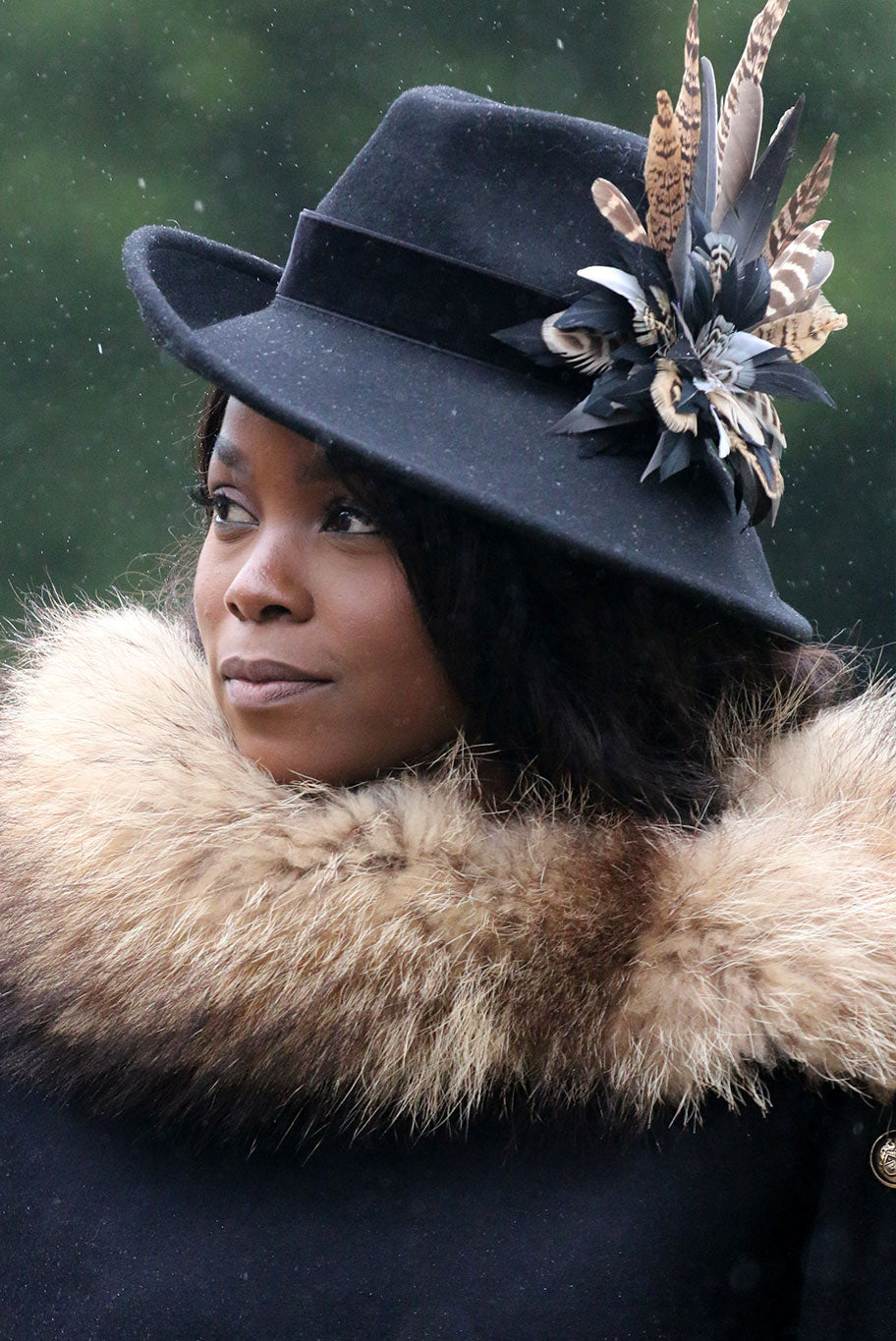 Side sweep Fedora Wool Hat with Game Feather detail in multi colours
