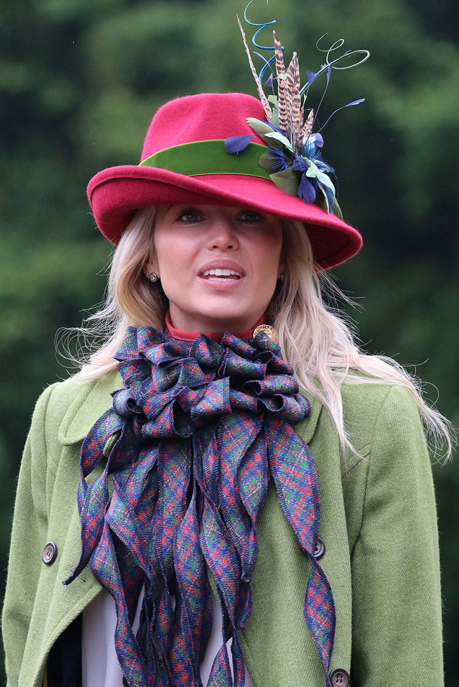 Side sweep Fedora Wool Hat with Game Feather detail in multi colours