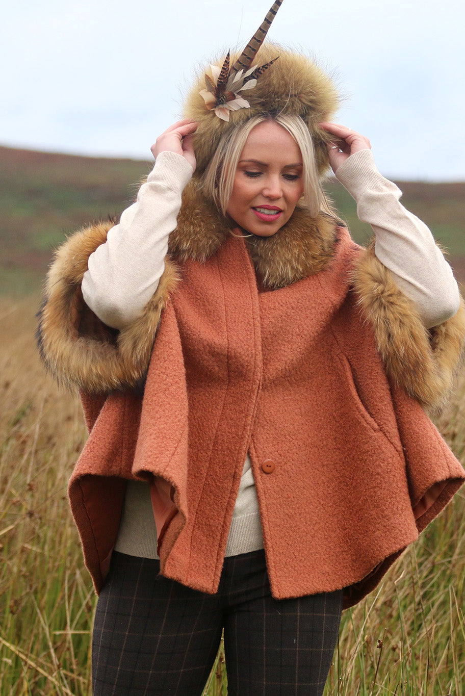 Vintage fur and game feather display headband