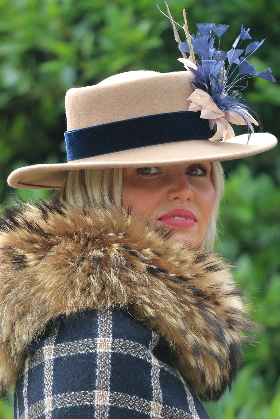 Fedora Wool Hat with Game Feather detail in camel