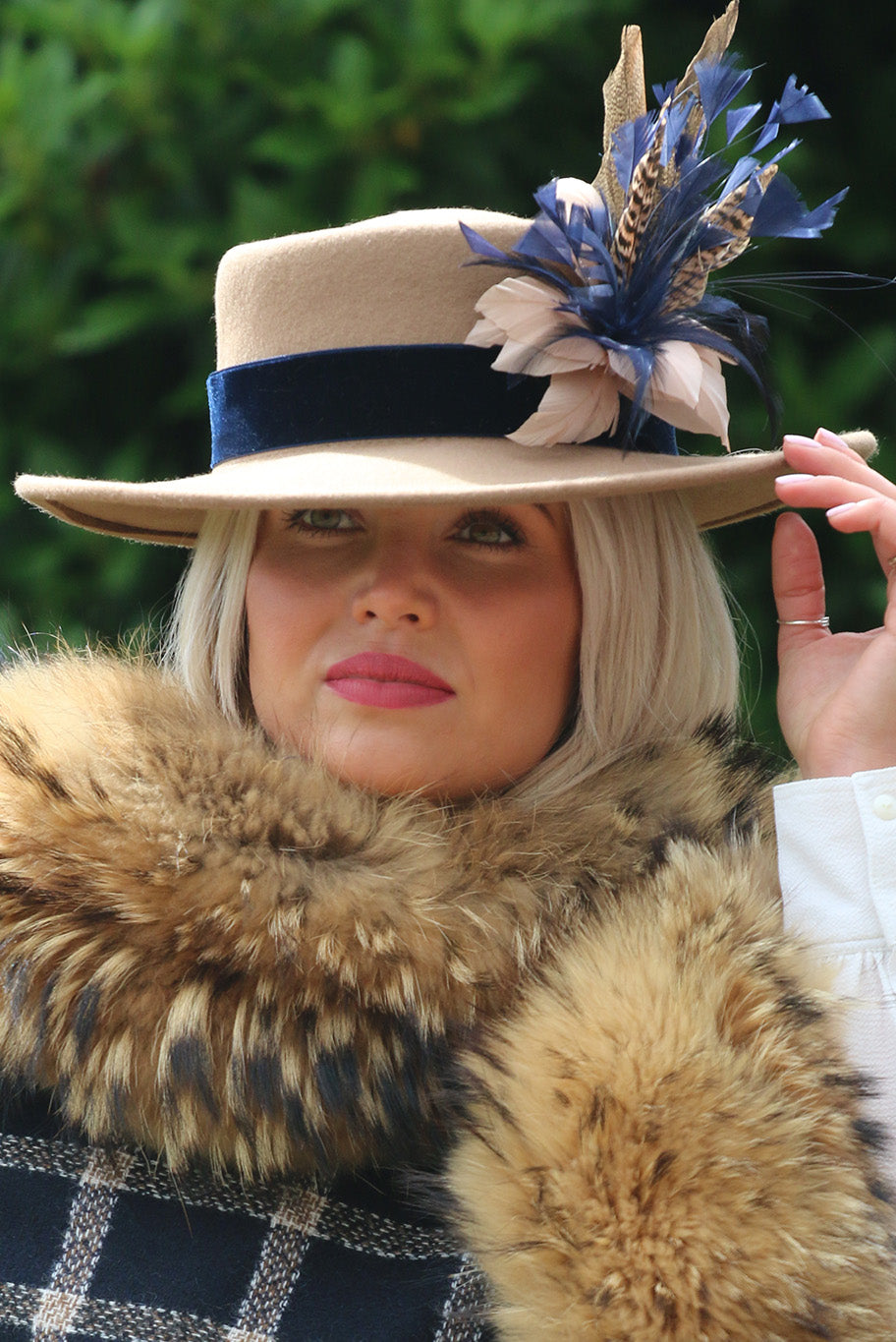 Fedora Wool Hat with Game Feather detail in camel