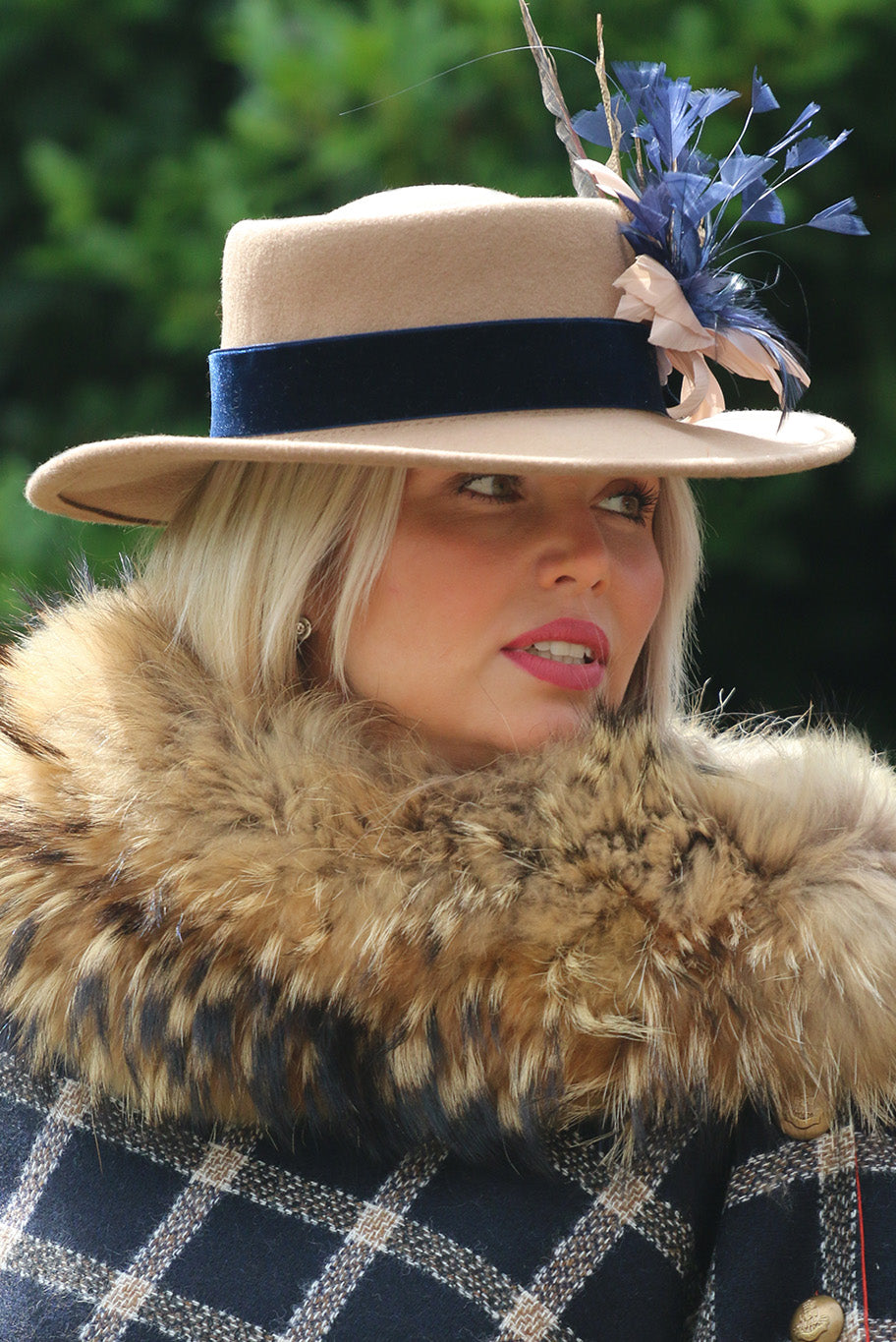 Fedora Wool Hat with Game Feather detail in camel