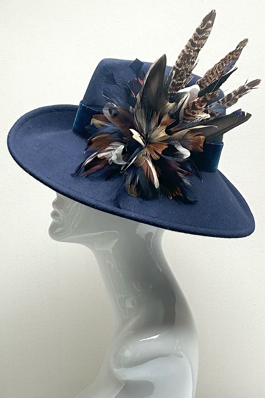 Side sweep Fedora Wool Hat with Game Feather detail in multi colours