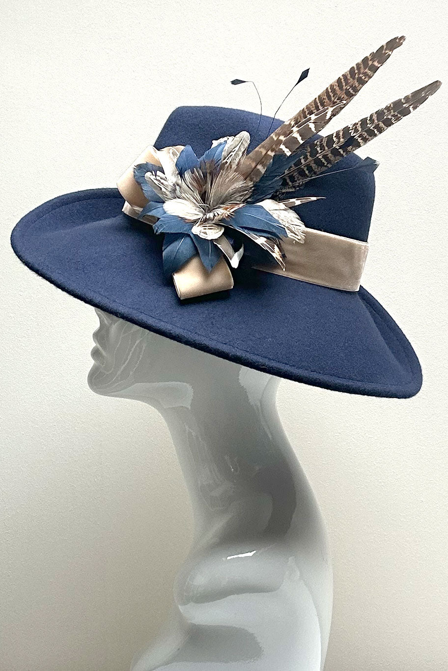 Side sweep Fedora Wool Hat with Game Feather detail in multi colours