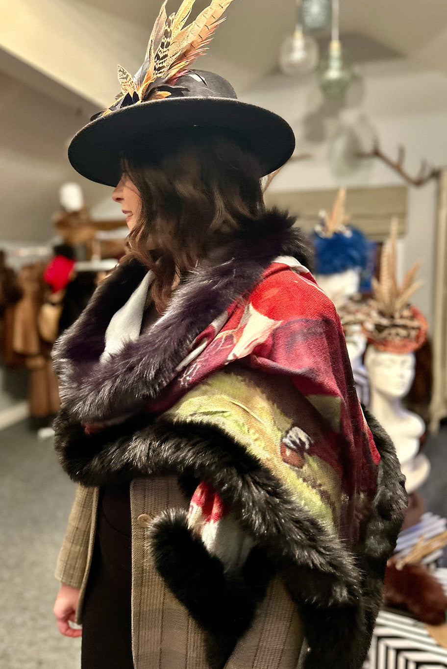 "Tally Ho" Cashmere and recycled fox fur wrap