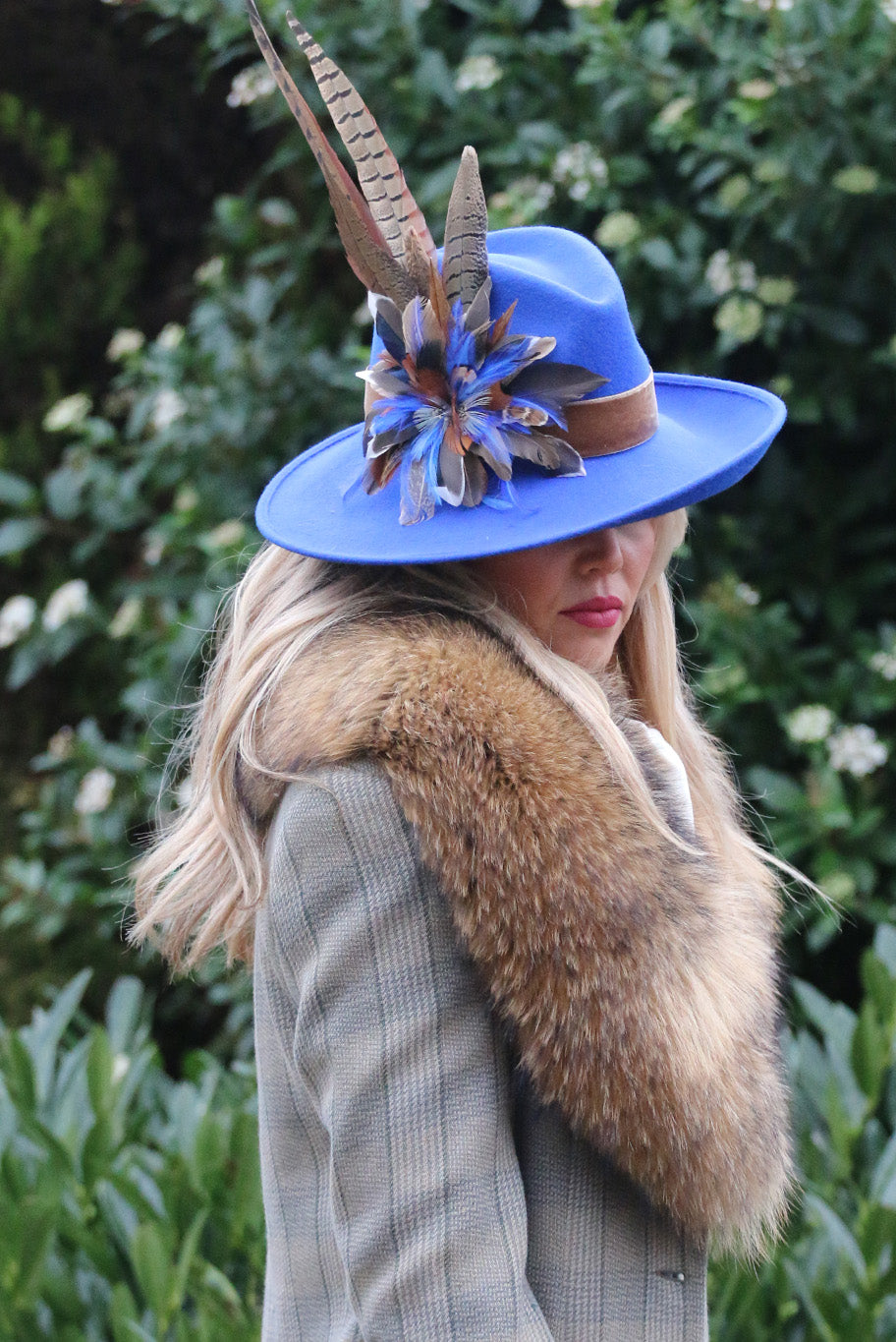 Fedora side sweep hat in cobalt blue