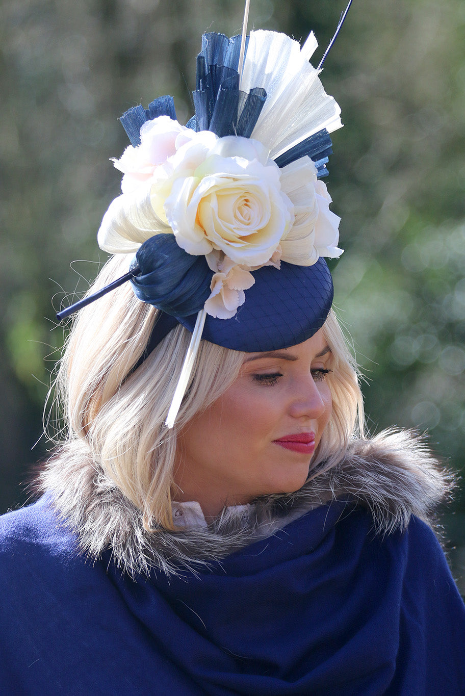 Aintree Occassion Fascinator in Navy & Cream