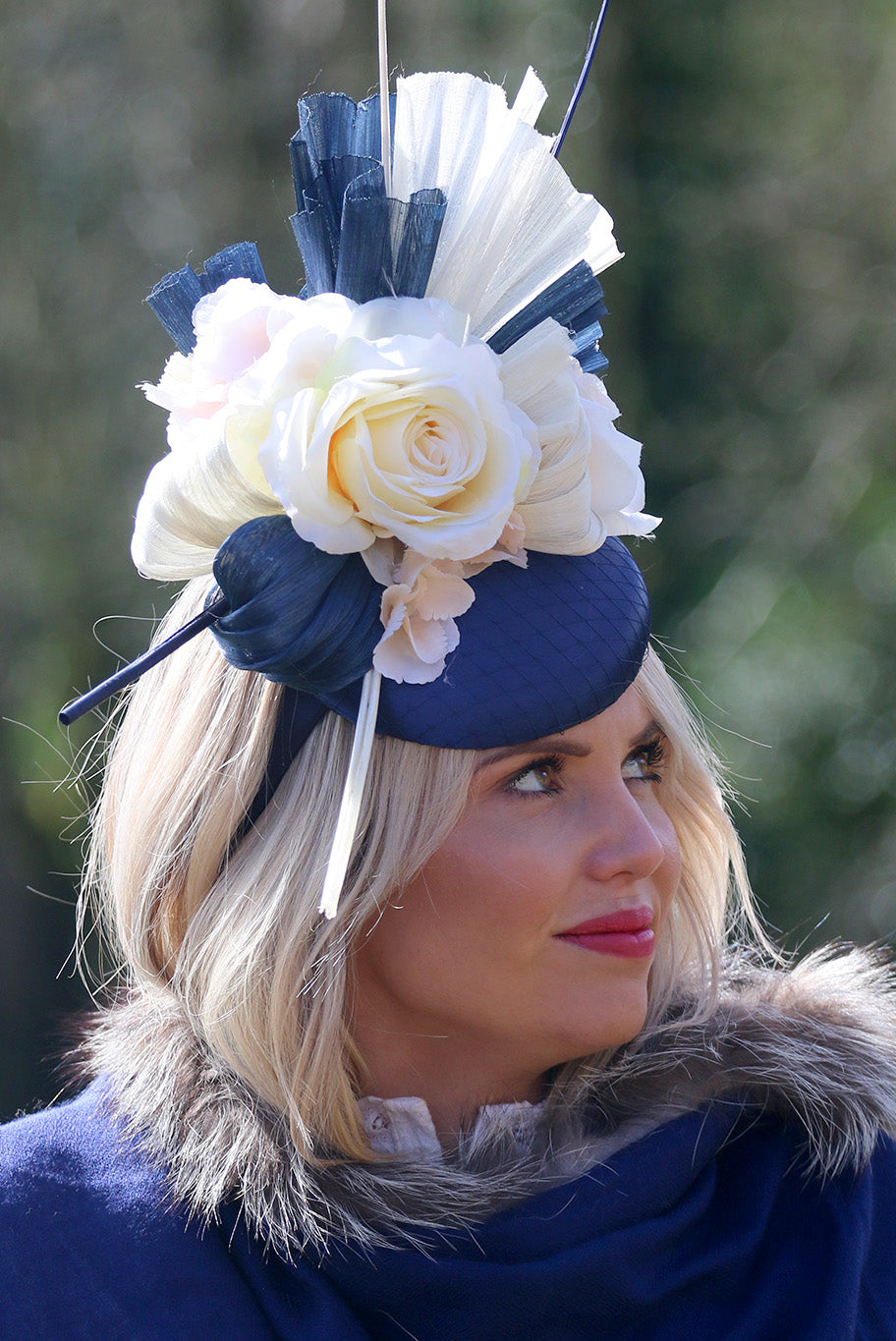 Aintree Occassion Fascinator in Navy & Cream