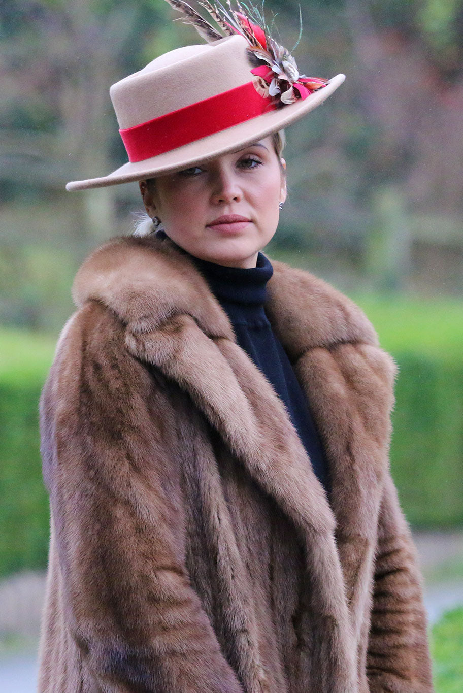 Fedora Wool Hat with Game Feather detail in camel