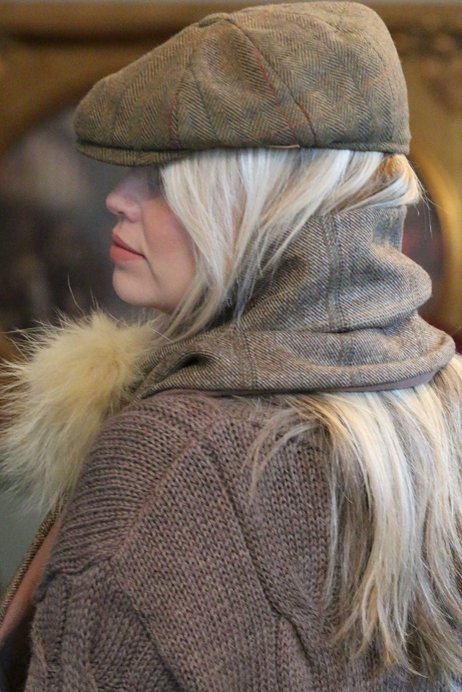 Lovat Tweed and Cashmere mix Cross over with vintage fur detail