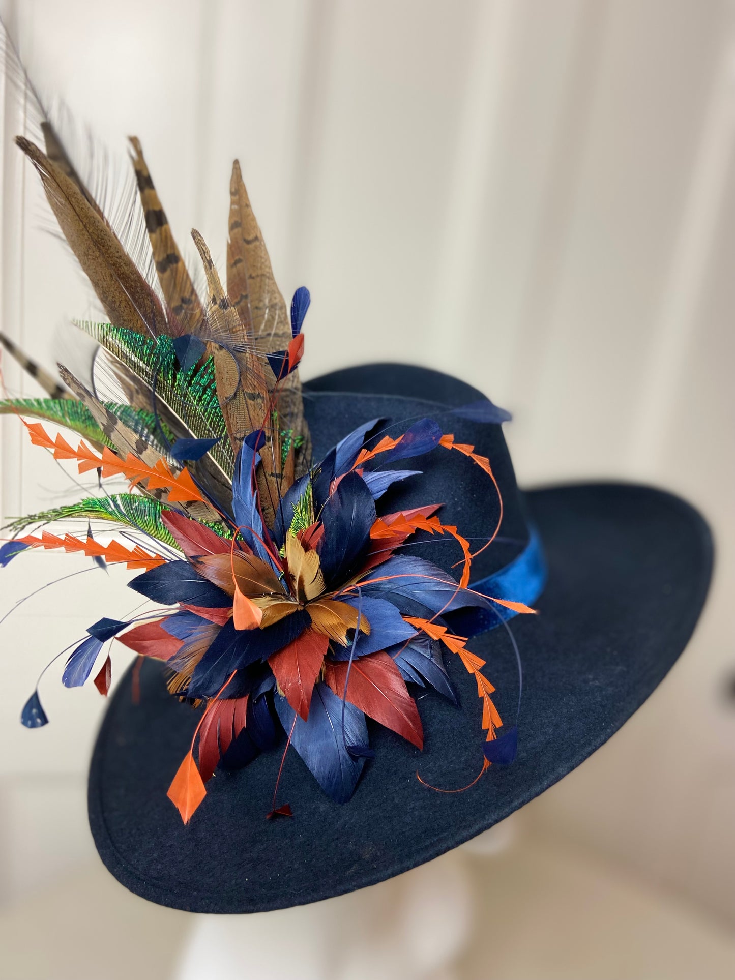 Navy Large Brimmed Side Sweep Fedora