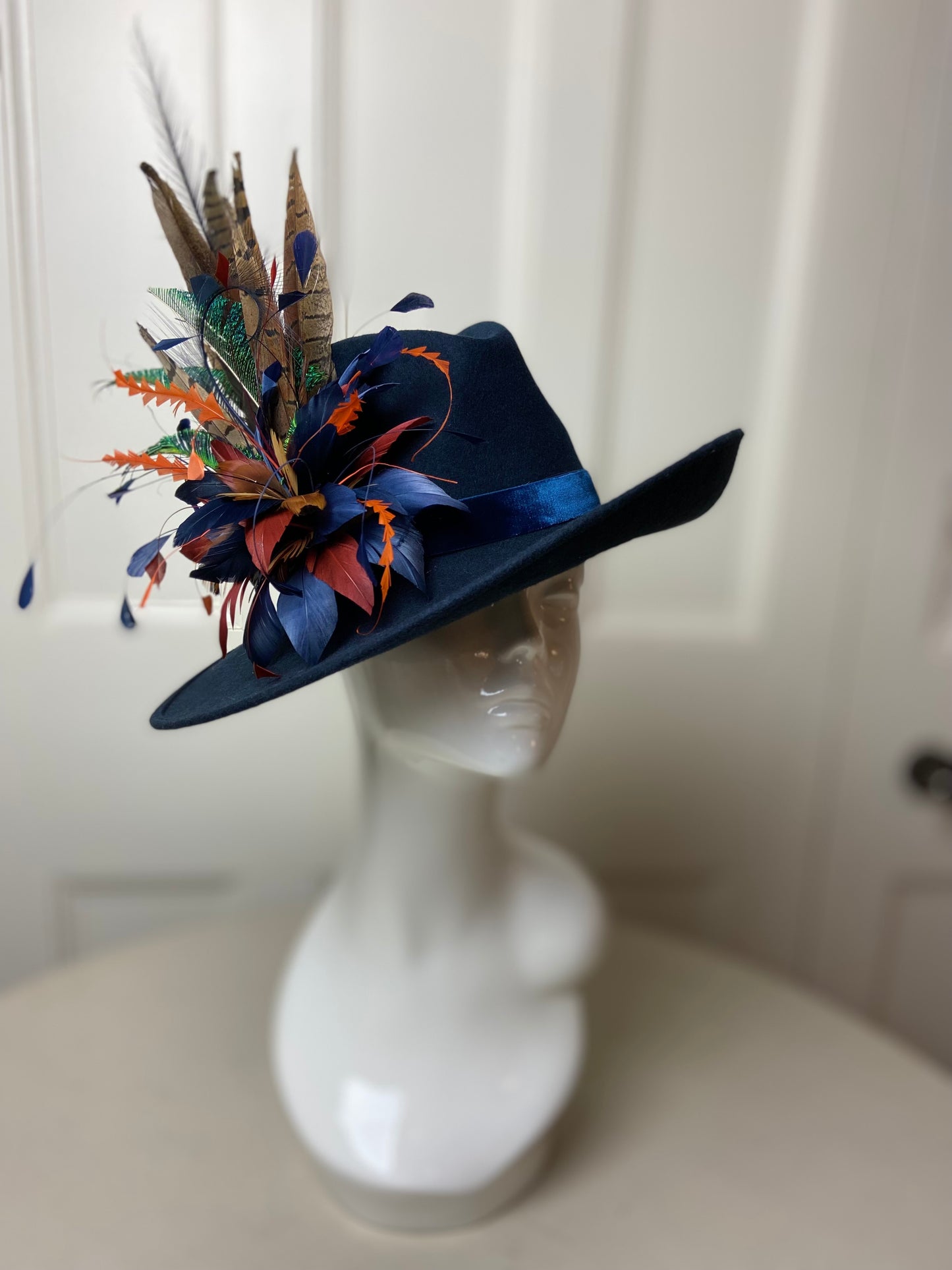 Navy Large Brimmed Side Sweep Fedora