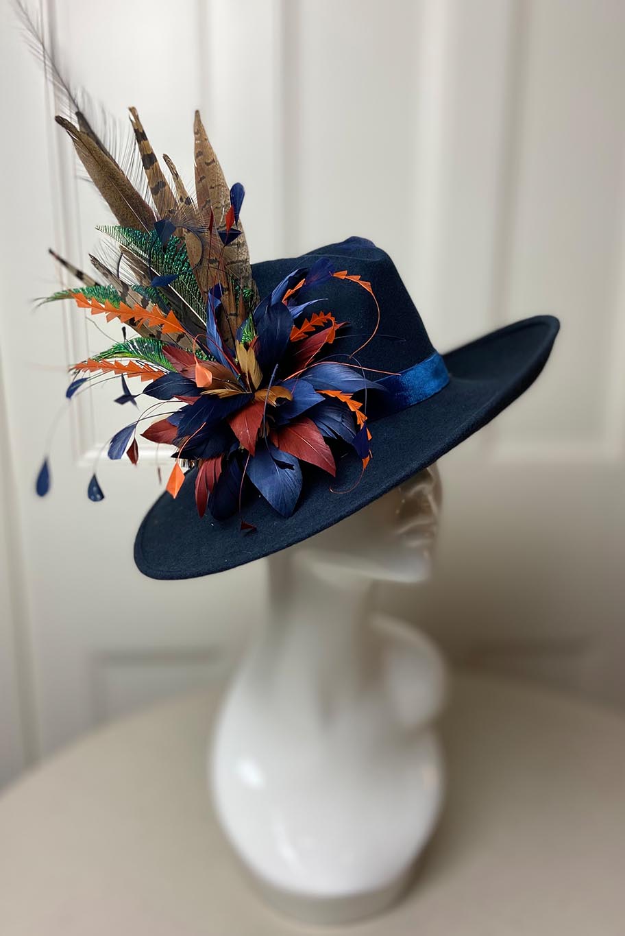 Navy Large Brimmed Side Sweep Fedora