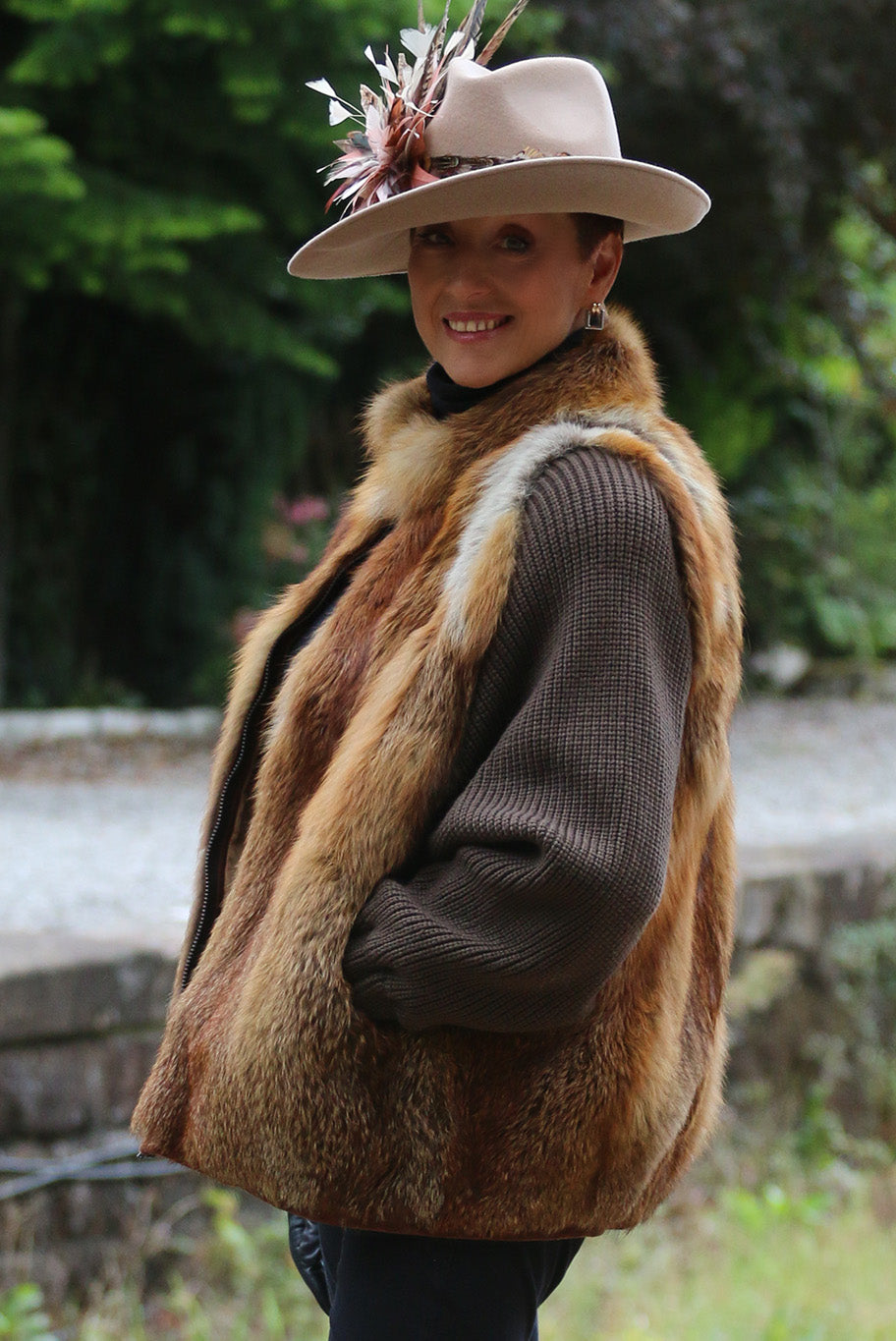 Vintage fox fur and knitted jacket