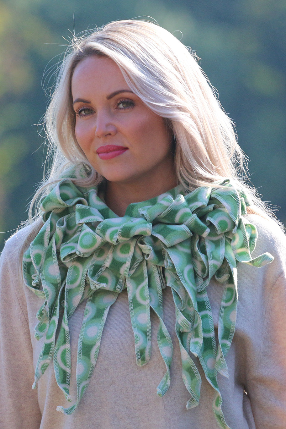 Luxurious Fleece Jabot in cream and pale green