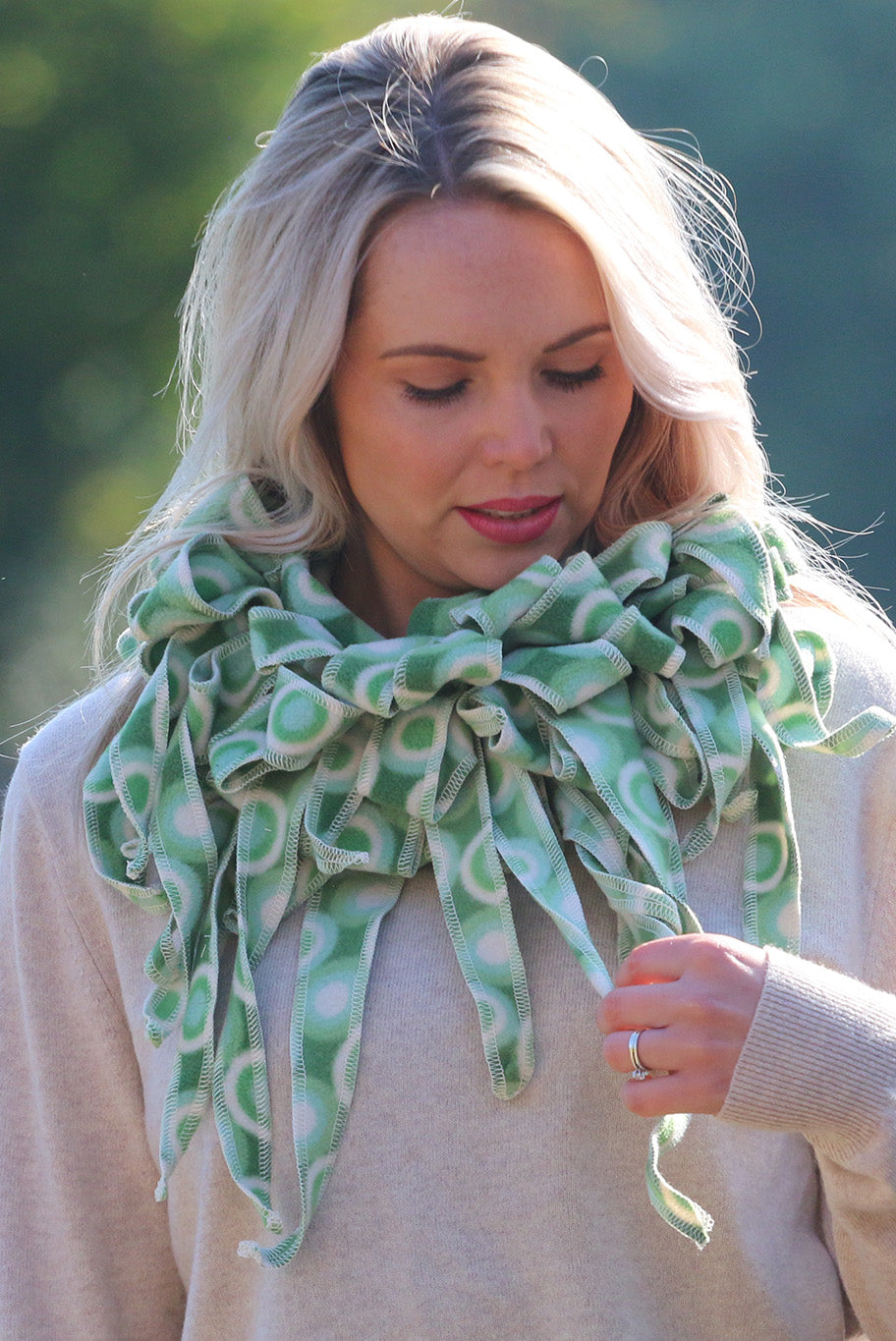 Luxurious Fleece Jabot in cream and pale green