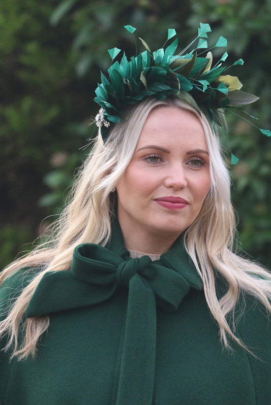 Game feather in Bottle Green fascinator with Diamante detailing