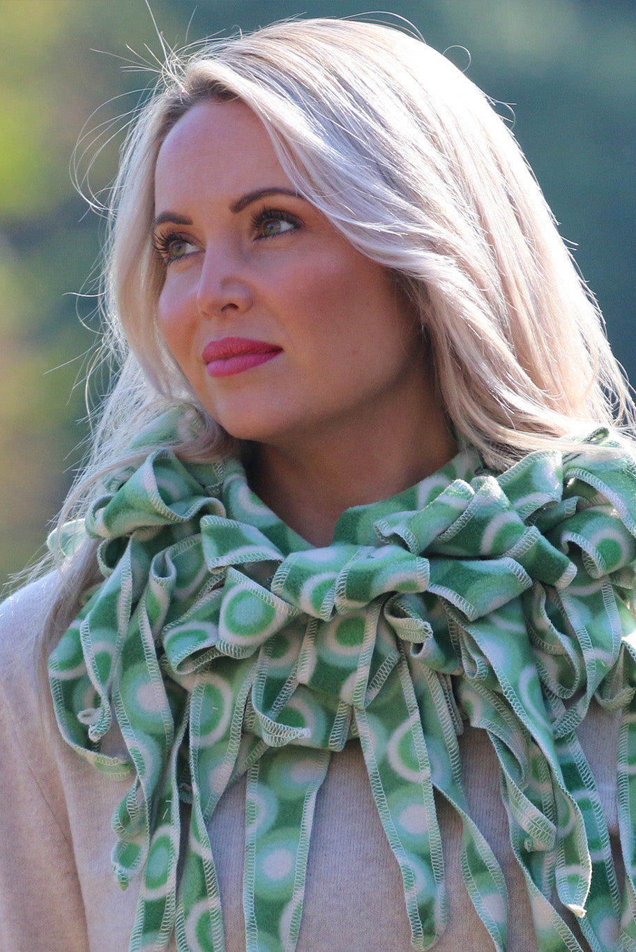 Luxurious Fleece Jabot in cream and pale green