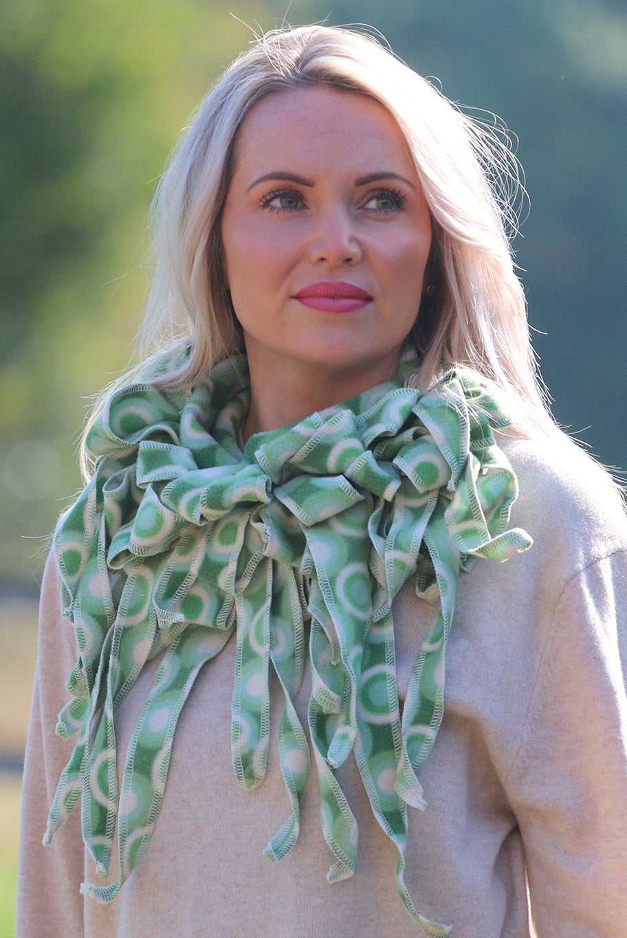 Luxurious Fleece Jabot in cream and pale green