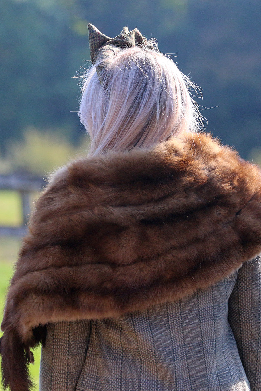 Handmade Tweed headband with detachable vintage stock pin