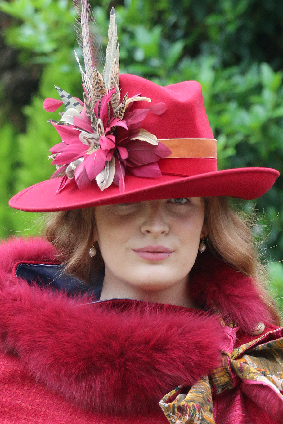 Side Sweep Fedora in deep red