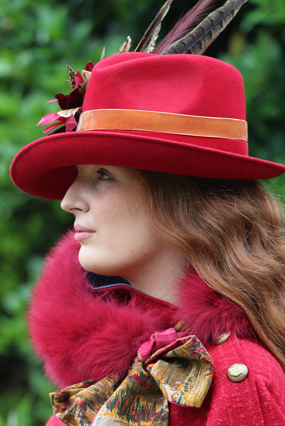 Side Sweep Fedora in deep red