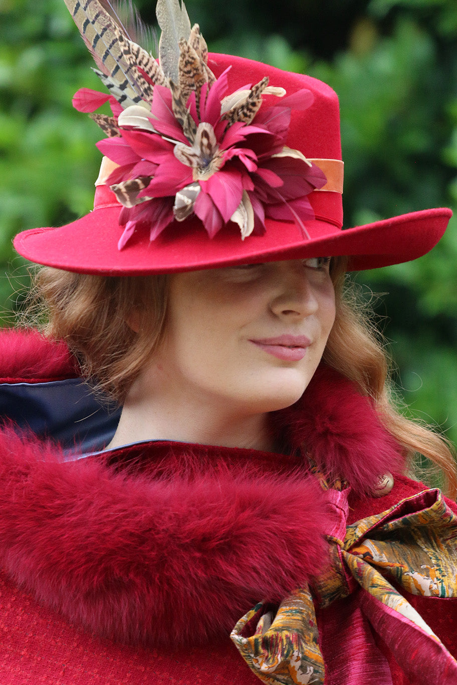 Side Sweep Fedora in deep red