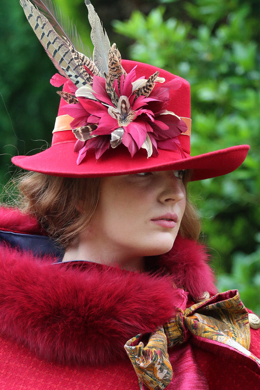 Side Sweep Fedora in deep red