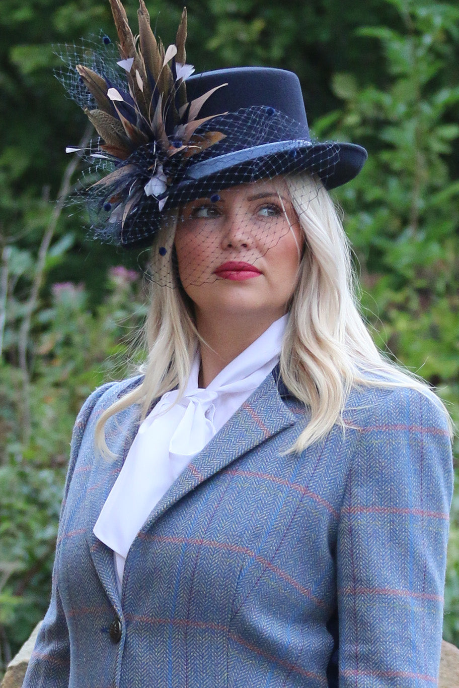 Tweed Wool Coat in Pale Blue with Navy detail
