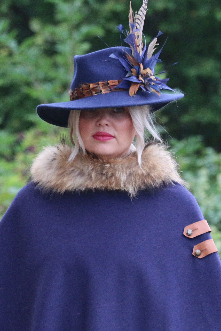 Classic Poncho style cape with reworked natural full fur trim