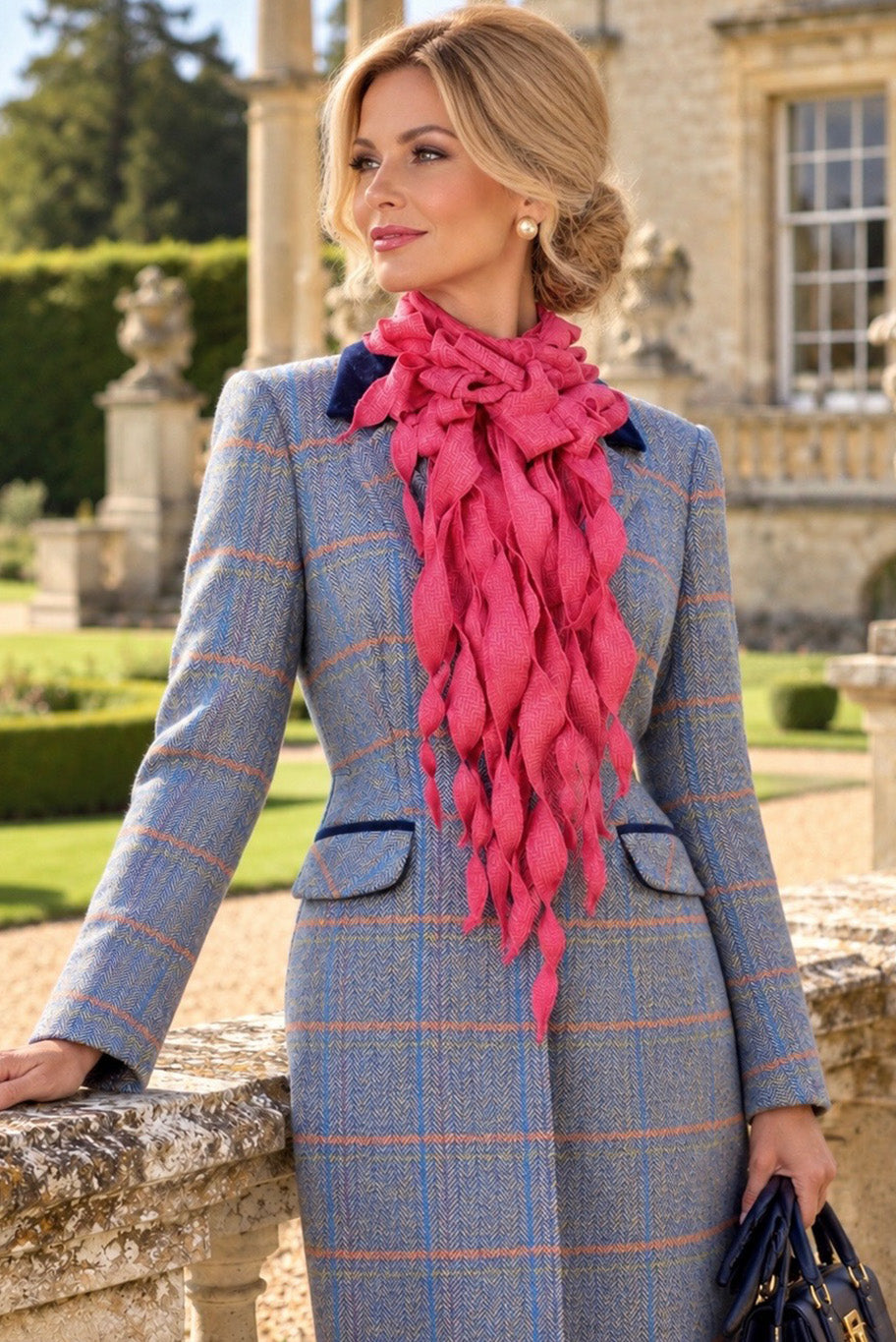 Handmade Jabot neckpiece in blush pink Tweed