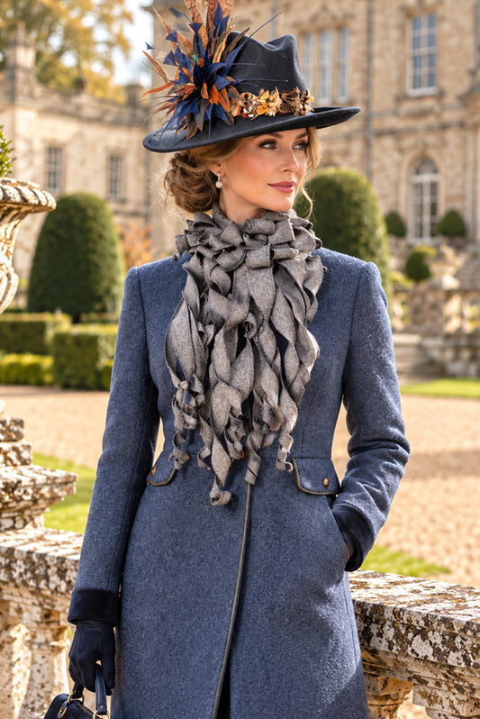 Handmade Jabot neckpiece in Pale Grey Wool Tweed