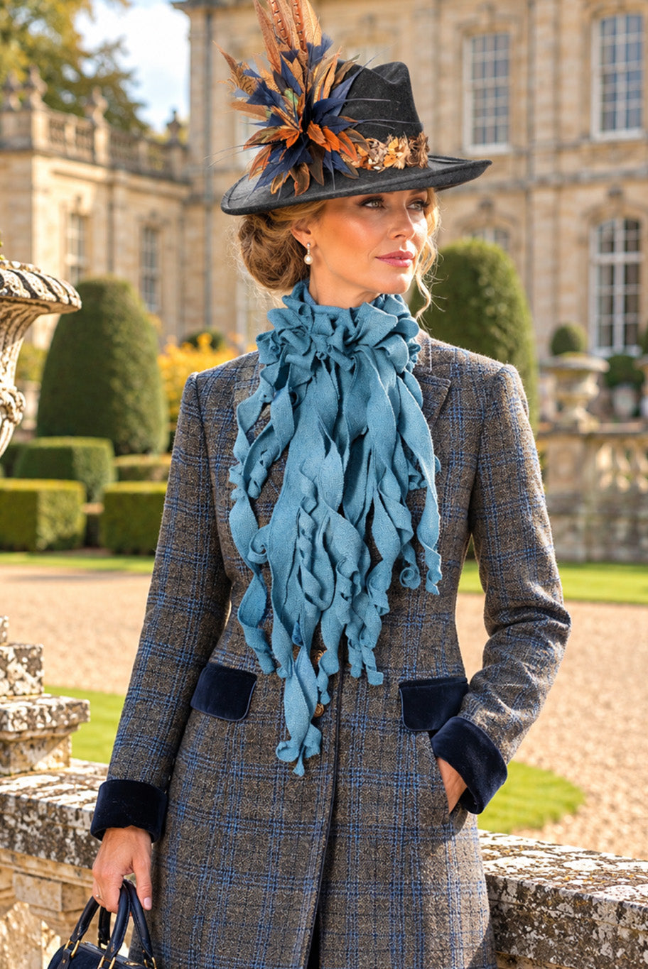 Handmade Jabot neckpiece in Pale Blue