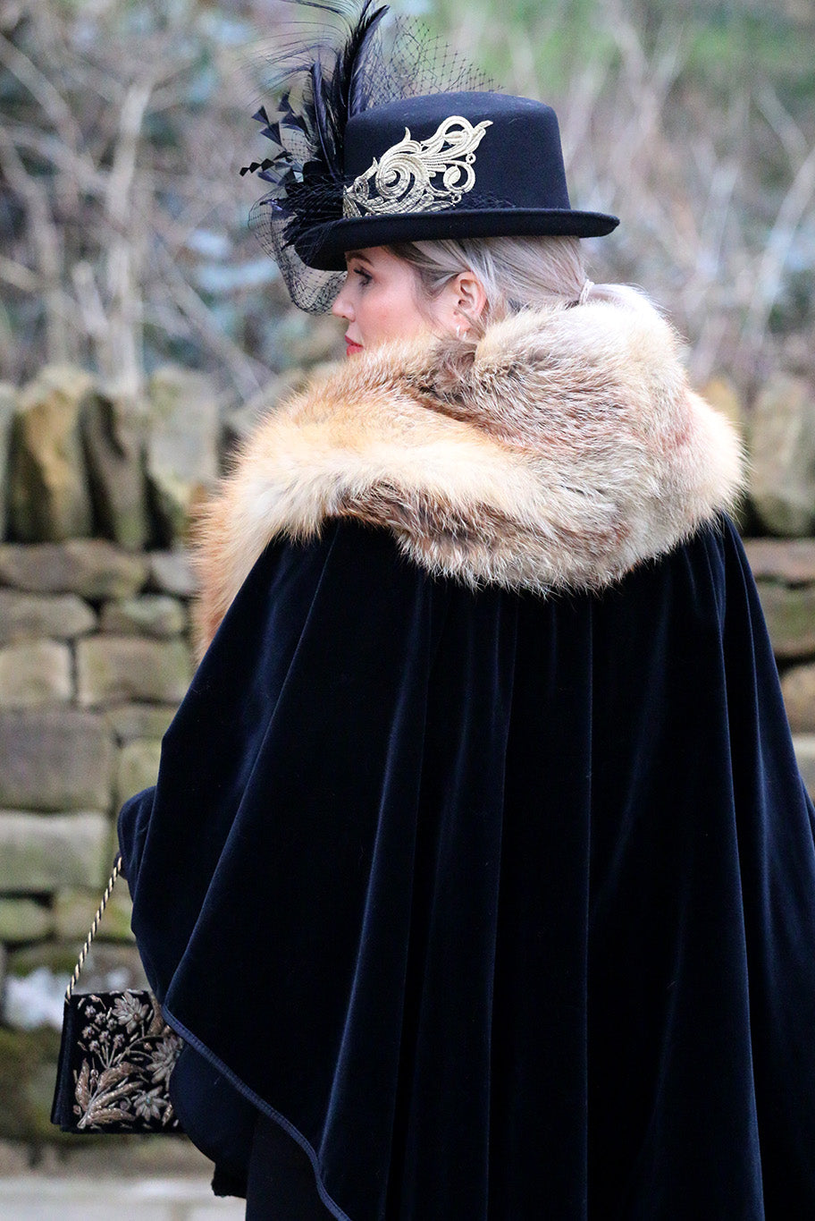 Embroidered Wool Hat in the Top Hat Style