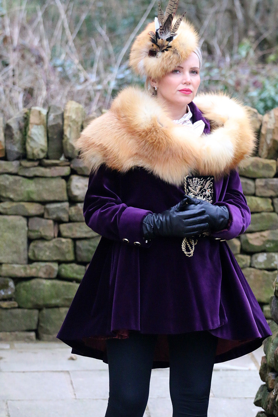 Swing Coat in Purple Velvet