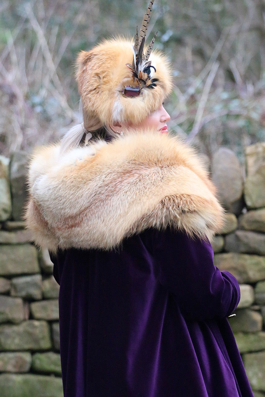 Fox Fur and Game Feather Headpiece