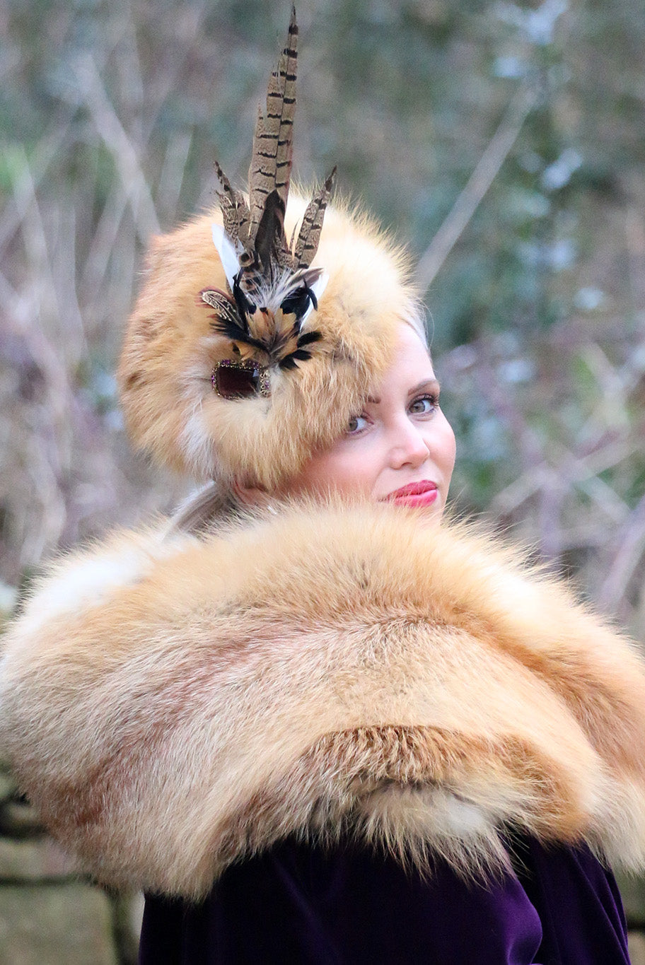 Fox Fur and Game Feather Headpiece